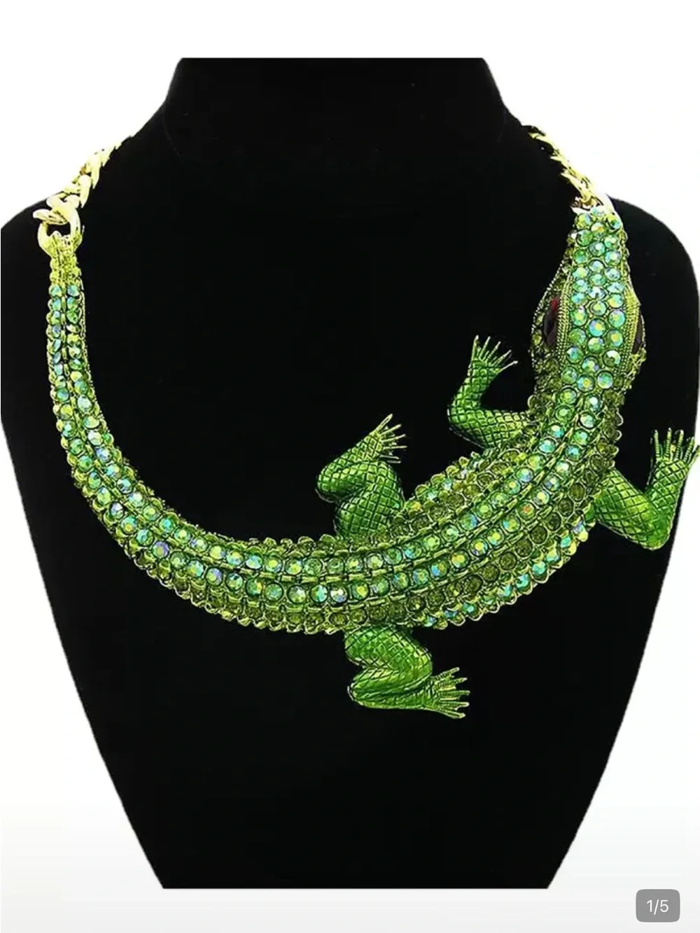 Statement Piece Sparked Alloy Crocodile Necklace - Green